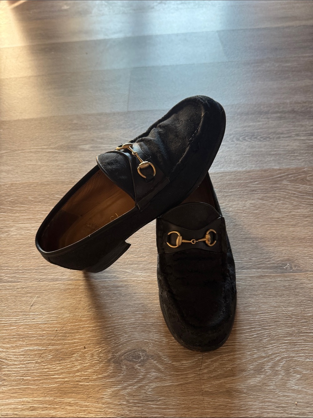 Gucci Womans Black Horsebit Loafers